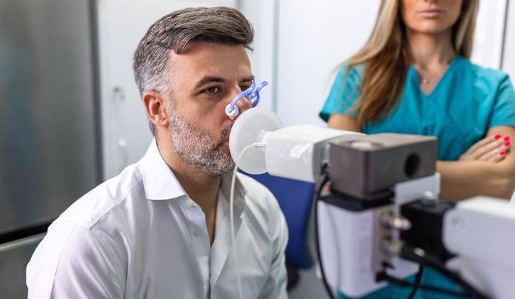 Mężczyzna podczas spirometrii