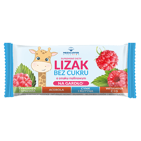 Lizak na gardło o smaku malinowym, 5 szt.
